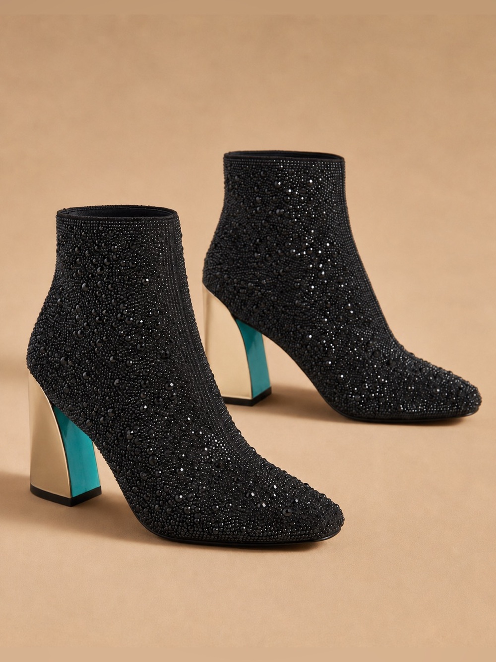 NWT Betsey Johnson Hugo Block High Heel Booties Size 6 Black Rhinestone
